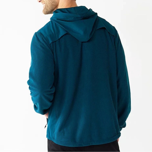 NWT Tek Gear Men's Blue Dye Mix Media Performance Hooded Jacket (MT23V204RS) - Picture 2 of 8